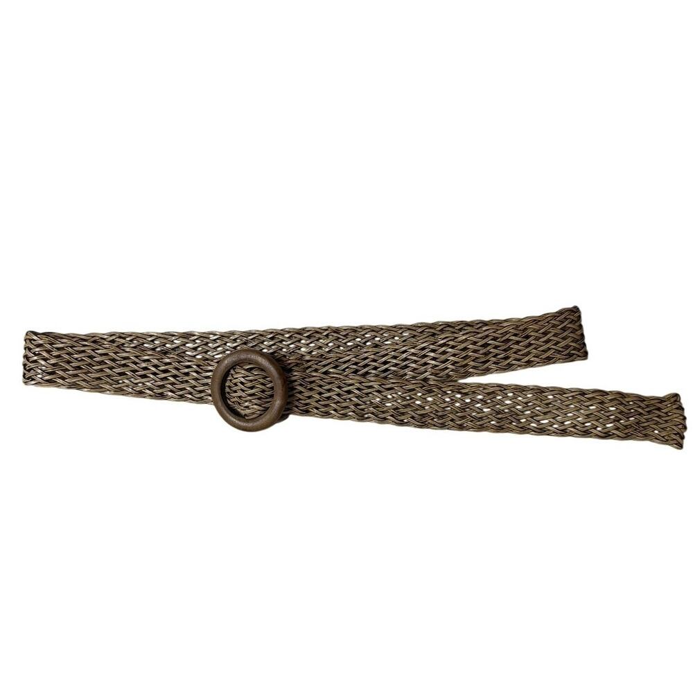 Y2K Braided Brown Loop Faux Leather Belt W/ Wood Buckle